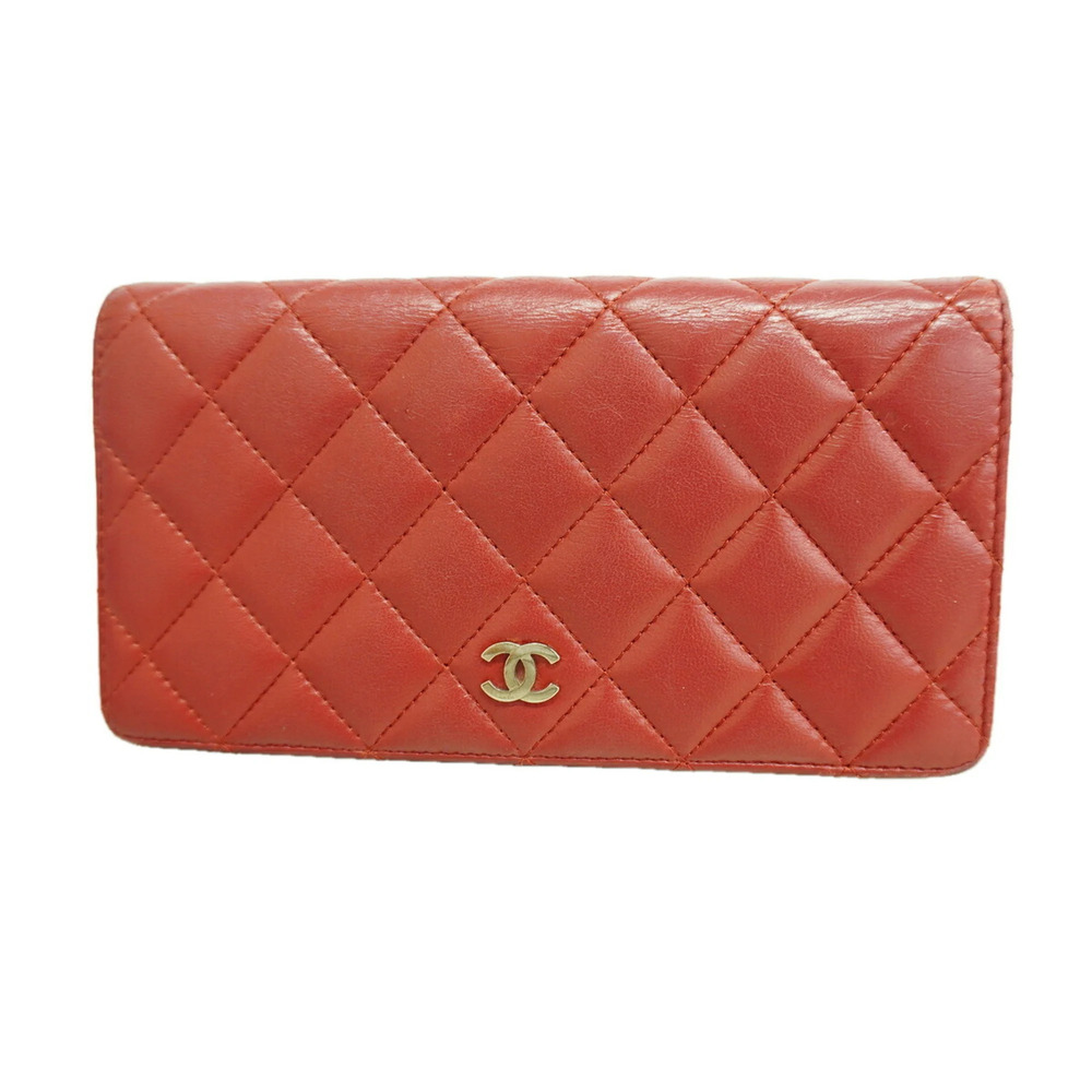 Chanel Matelassé Lambskin Long Wallet, Red, Women's, P3454215